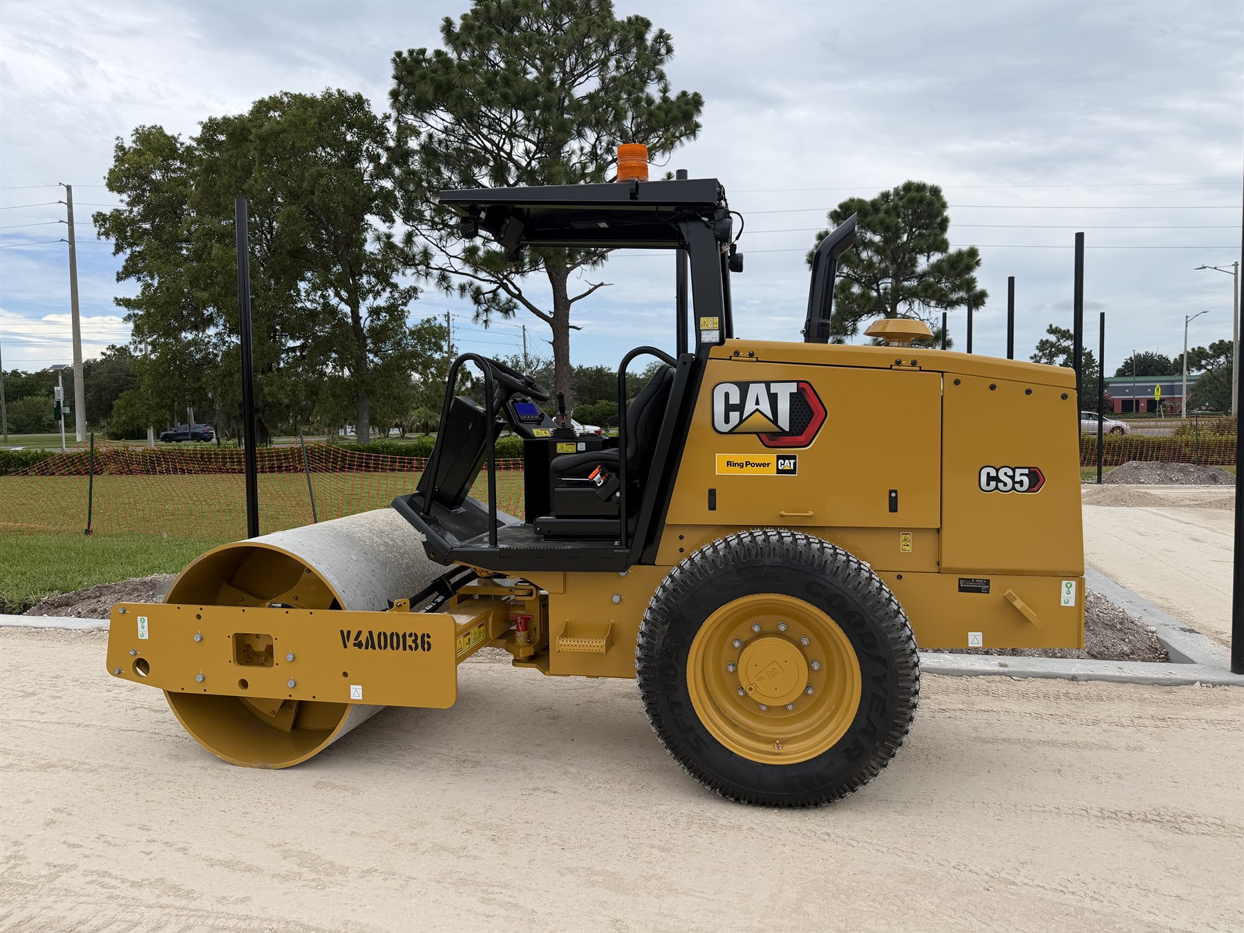 CAT compaction roller preparing a stable project base